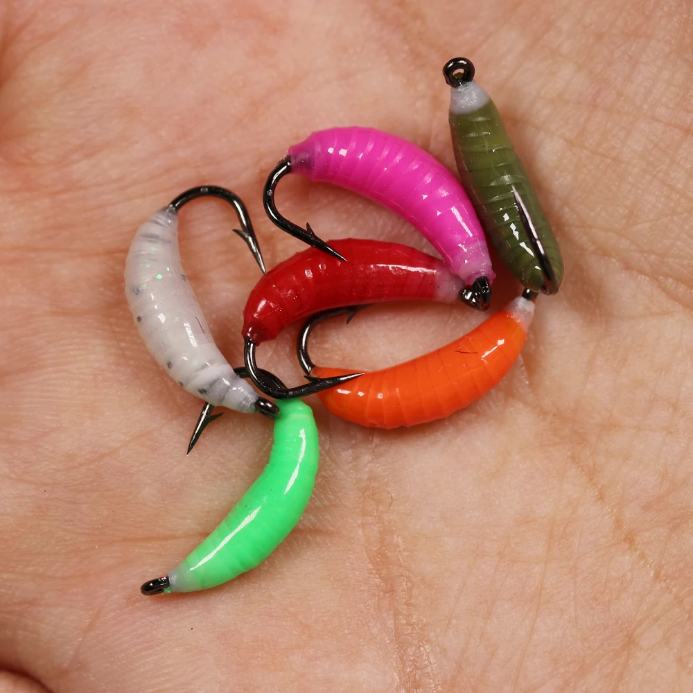 Wifreo 3PCS # 8 # 10 larvas caddis imitación ninfa Scud insecto gusano moscas trucha pesca mosca señuelo insecto Artificial cebo rojo - imagen 5