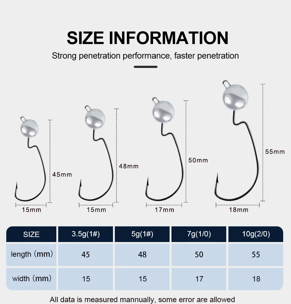 ESFISHING-anzuelos de gusano para aparejos de pesca, cabezal de anzuelo, 6 uds., 3,5g, 5g, 7g, 10g, anzuelo compensado de calidad Mustad para señuelos blandos - imagen 4