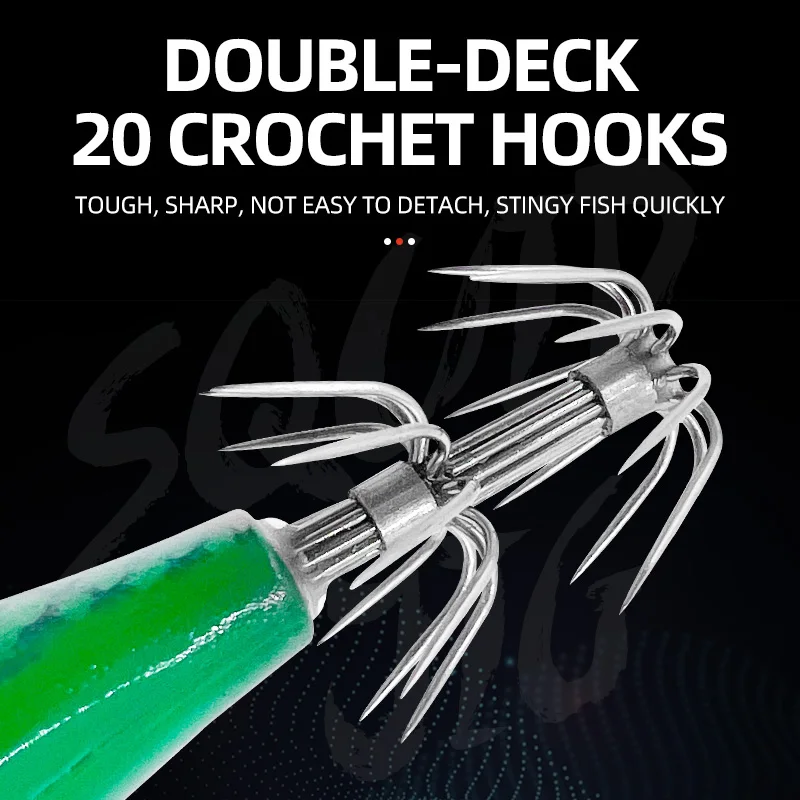 9 unids/página anzuelo de calamar brillante, cebo de pesca de agua salada, huevos artificiales, señuelos de camarones de madera, pesca en el mar, pulpo, sepia, señuelo de calamar - imagen 3