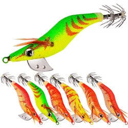 Señuelo de pesca duro, cebo de calamar, 7,5g, 12,5g, 15g, anzuelo de pulpo, anzuelo de calamar, señuelos de camarones de madera, simulación de señuelo de pesca de mar, aparejos de plantillas