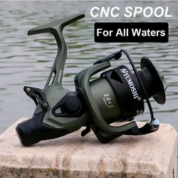 Carrete de pesca giratorio con frenos dobles delanteros y traseros, serie 3000-6000, relación de engranaje 5,5:1, con sistema de arrastre suave, adecuado para carpa