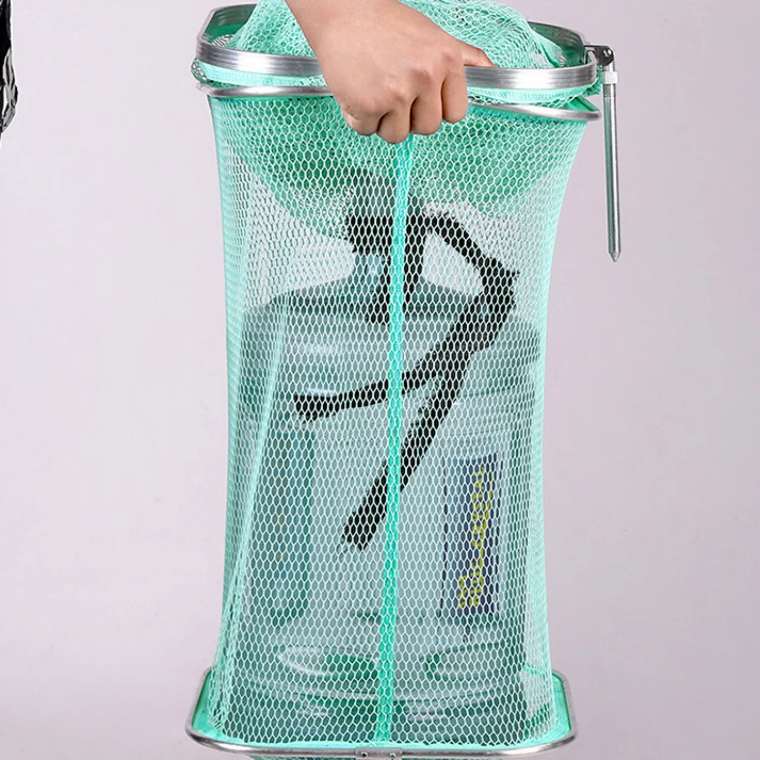 Red de pesca plegable portátil, bolsa de nailon duradera para peces vivos, bolsa larga Universal de secado rápido, accesorios de pesca al aire libre de malla para peces - imagen 4