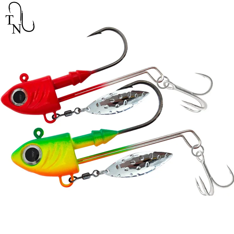 TN68 10G - 40G anzuelo con cabeza de pez VIB Spinner cebos anzuelo de gusano señuelos de Jigging de Metal con anzuelos triples para perca y lubina
