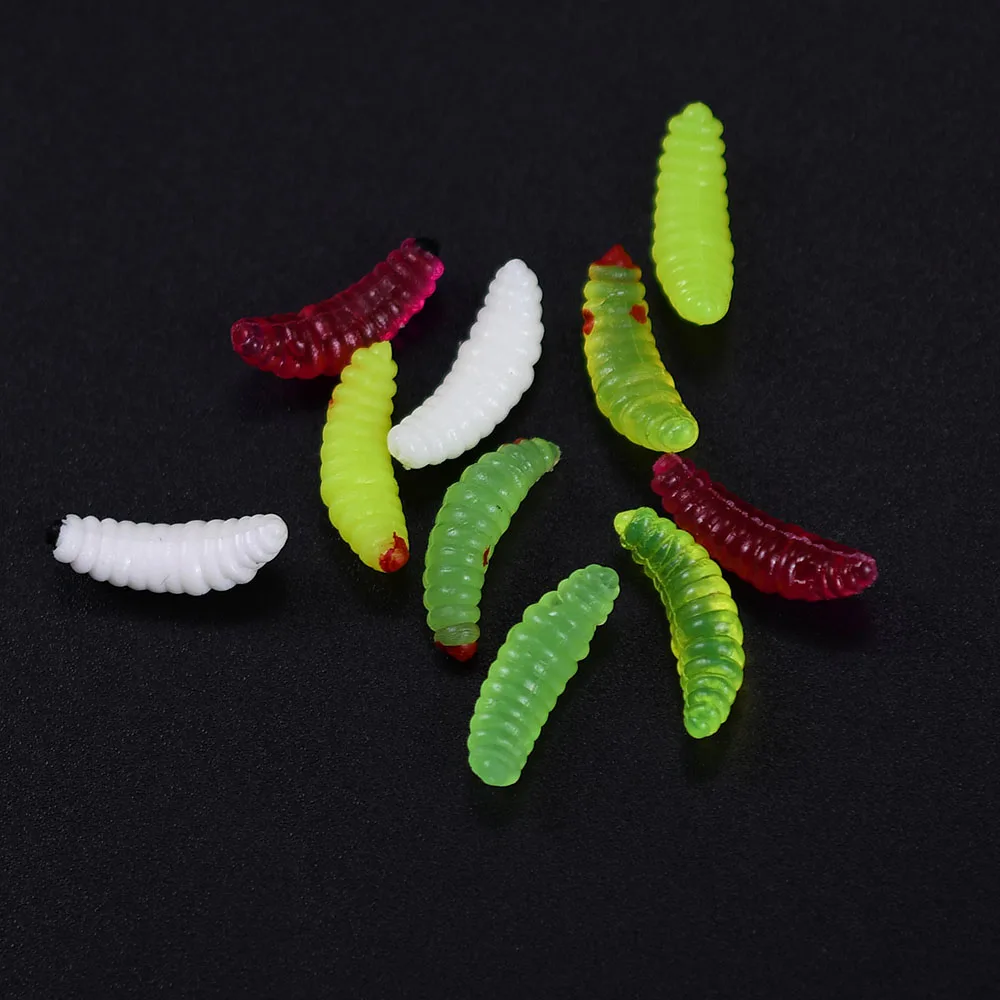 100 Uds Mini cebos de gusano suaves 2cm 5 colores mezclados Señuelos de Pesca silicona pan biónico gusano señuelo caja pesca trucha perca lubina - imagen 4