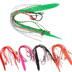 10 unids/set señuelo de falda de sílice para pesca, cebo de pesca de mar con anzuelos dobles de acero rico en carbono, equipo de pesca para barco, señuelo de remolque