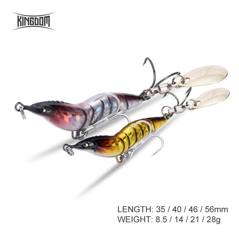 Señuelo de camarón de simulación Kingdom, 8,5g, 14g, 21g, 28g, cebo artificial de Metal con cuchara, señuelos de Jigging duros para pesca de lubina - imagen 2