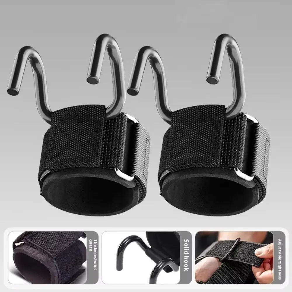Ganchos de levantamiento de pesas con empuñaduras ajustables, accesorios negros para muñeca, correas de levantamiento de pesas, correas de gimnasio para entrenamiento de fuerza, 2 uds. - imagen 3