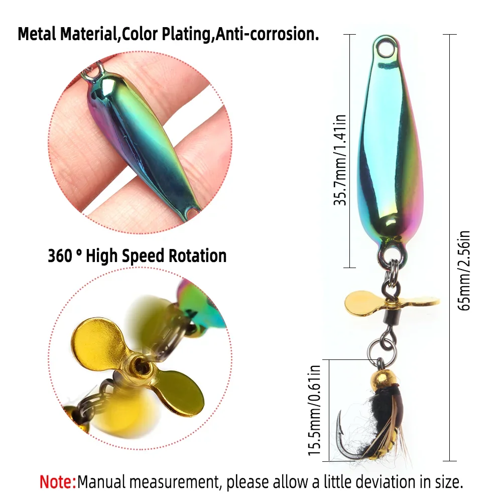 Wifreo-Juego de señuelos de pesca con mosca, 2 piezas/5 piezas, hélice giratoria, lentejuelas de Metal, cebo de insectos, Micro moscas, trucha, lubina - imagen 5