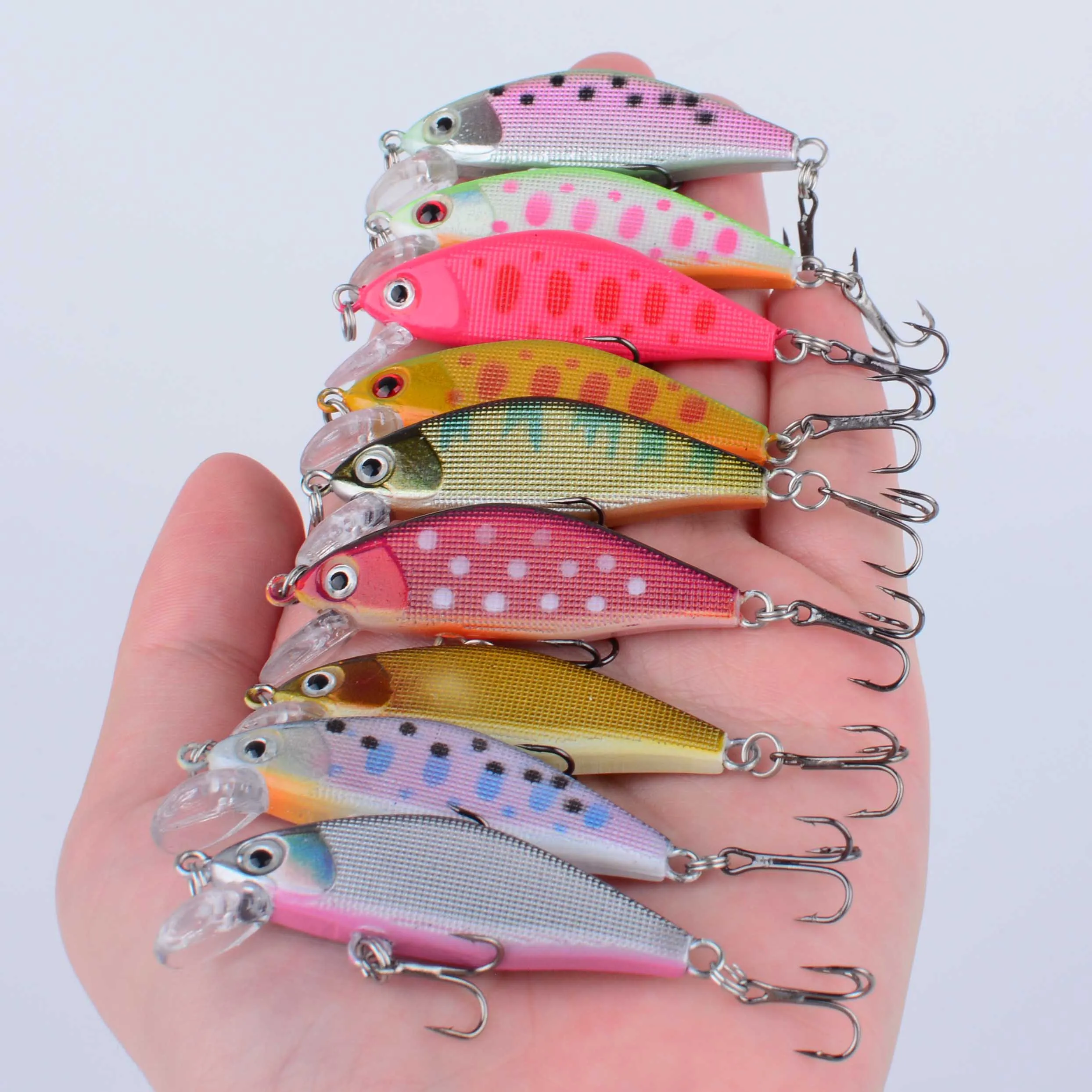 Señuelo de Pesca duro, pececillo que se hunde, cebo Artificial para perca, Lucio, salmón, trucha, 9 Uds. - imagen 5