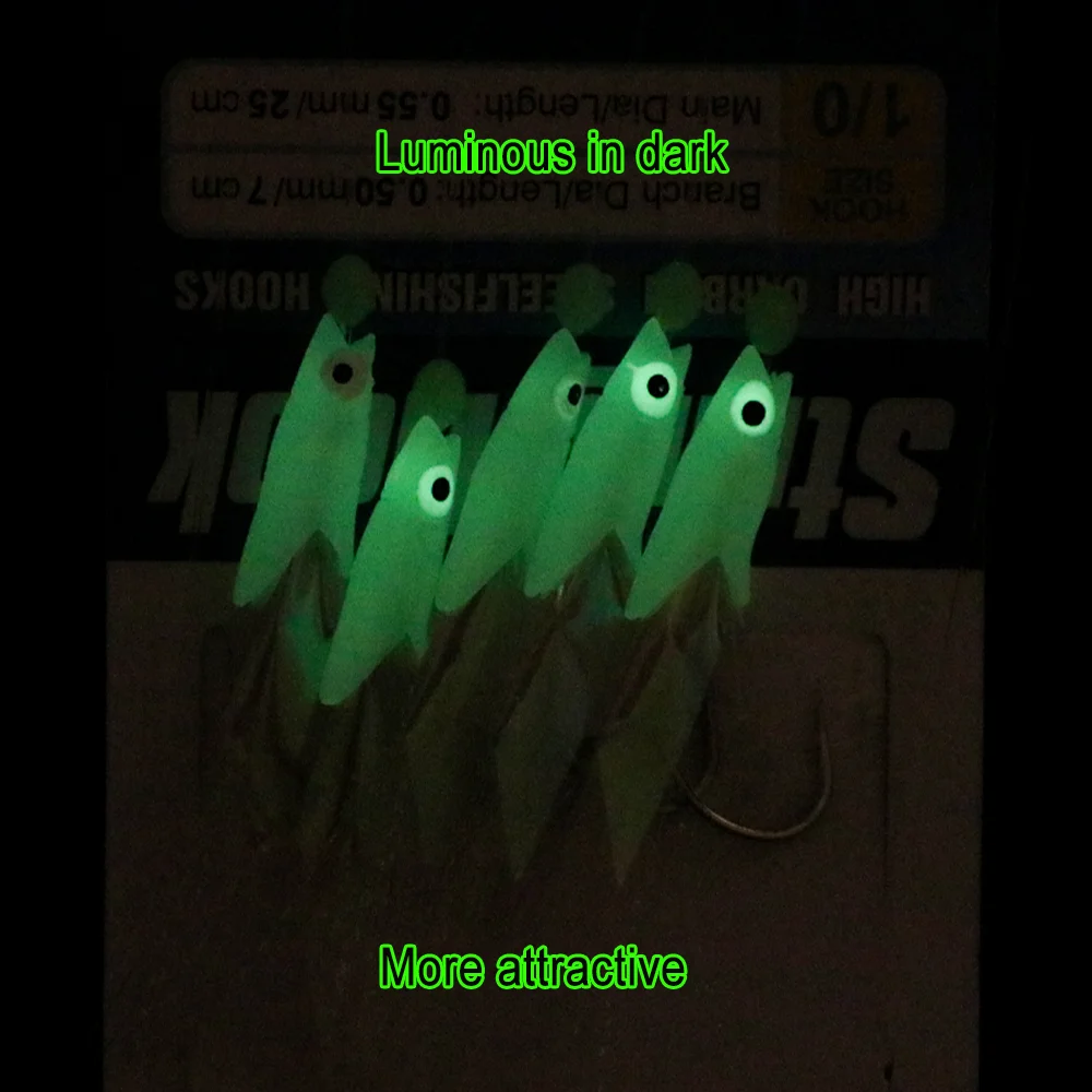 Lionriver-señuelo de pesca de agua dulce y salada, anzuelos luminosos con Flash de piel de pez simulado, aparejos de pesca Sabiki - imagen 5