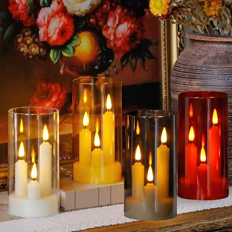 Velas cónicas parpadeantes 3 en 1, velas sin llama para ventana, iluminación de 5/8/10CM de alto con pantalla para decoración navideña y de boda, 2/3 unidades - imagen 2