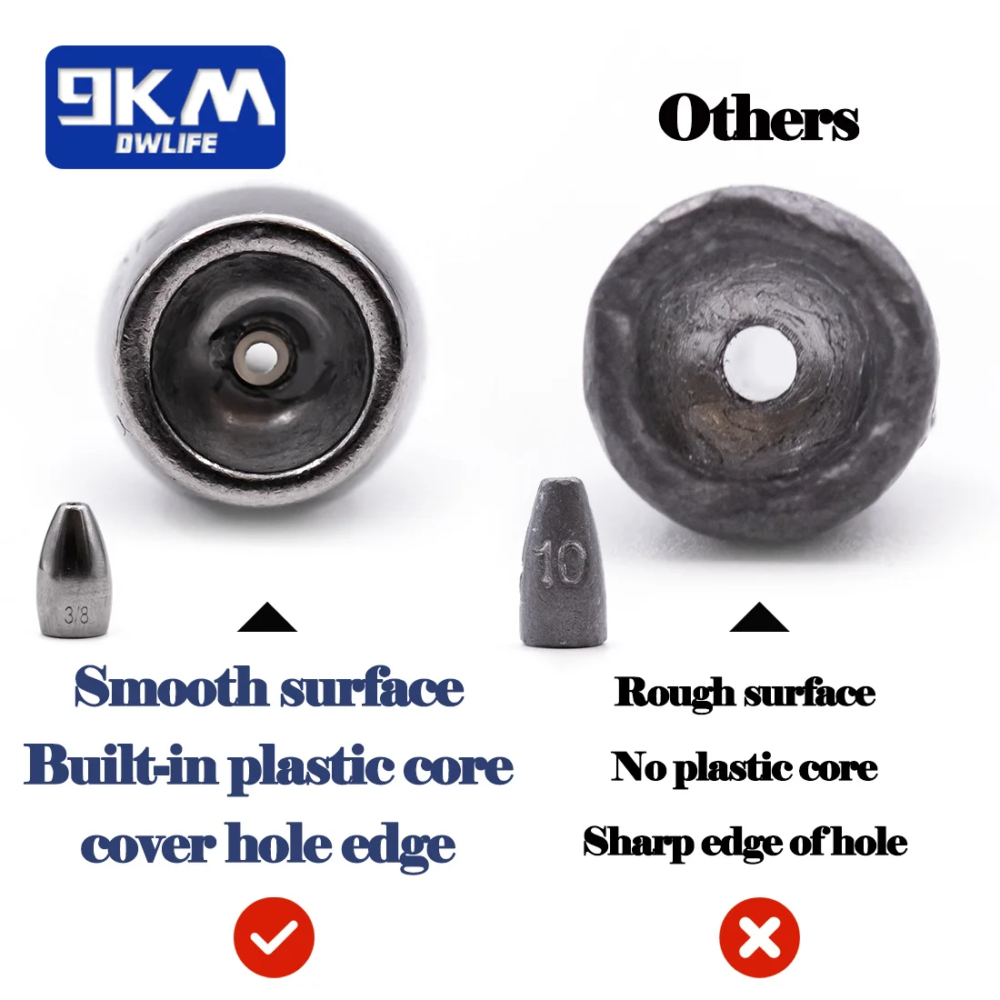 Pesos de pesca de tungsteno, 9KM, 5 uds., peso de plomo para pesca de lubina, aparejo Texas, pesca en agua dulce y salada - imagen 3