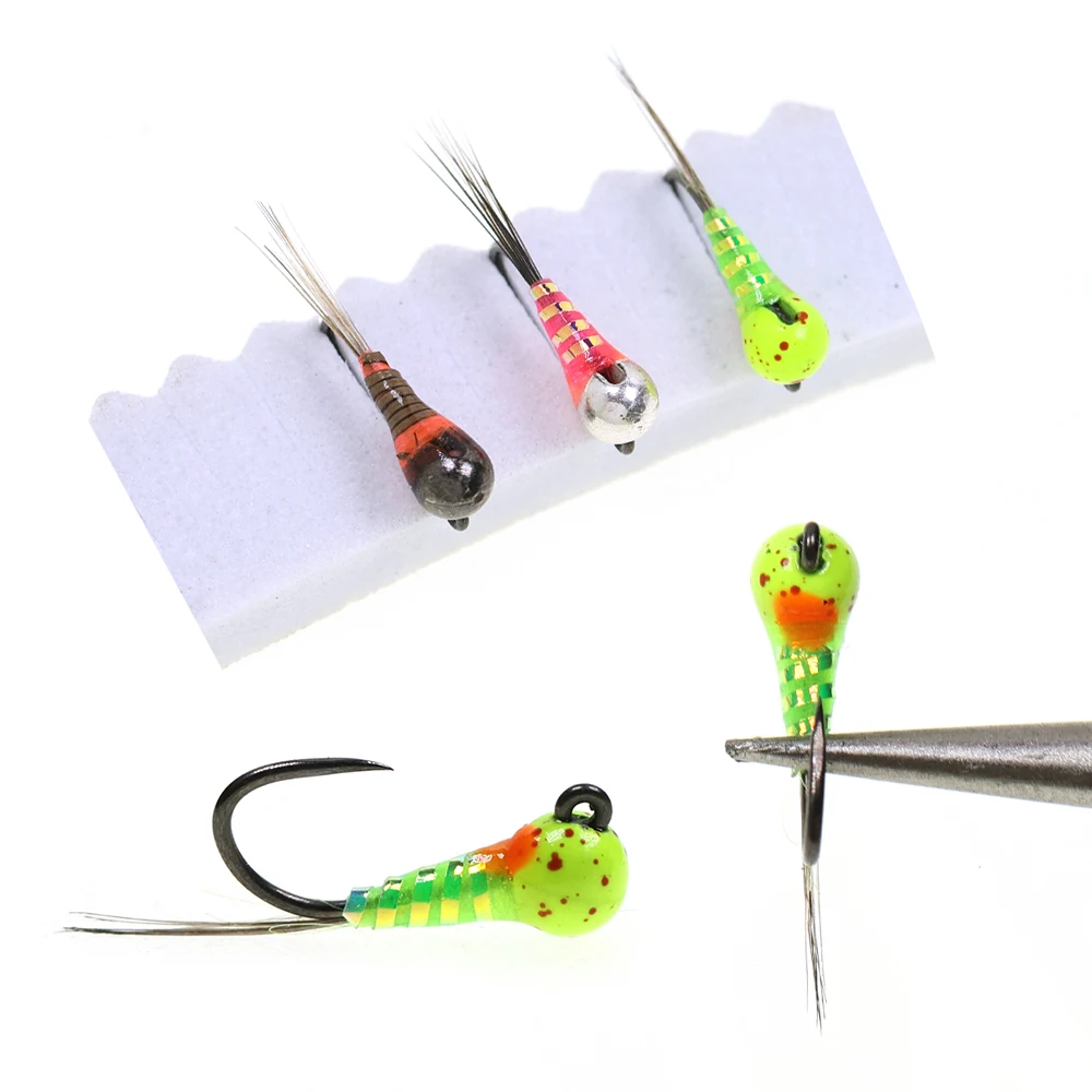 Wifreo 3 piezas 18 # Señuelos de pesca con cabeza de cuentas de tungsteno, plantilla Ninfa sin púas Perdigon Fly, hundimiento rápido, Euro Ninfa, trucha, salmón, Grayling - imagen 5