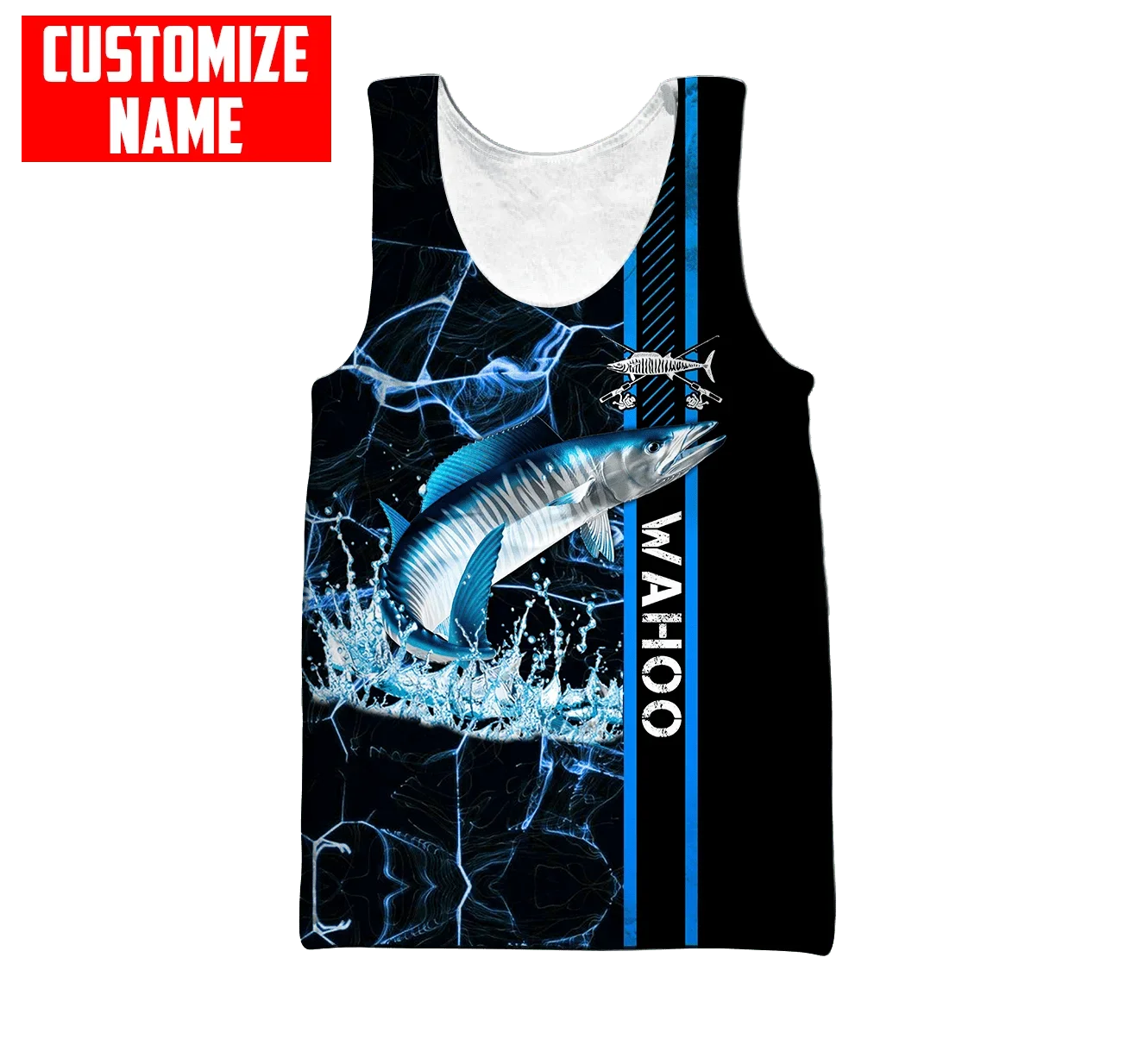 Camiseta sin mangas con estampado 3D de atún/pesca de bagre con nombre personalizado para hombre, ropa de calle de verano, camisetas sin mangas Unisex geniales BX53 - imagen 4