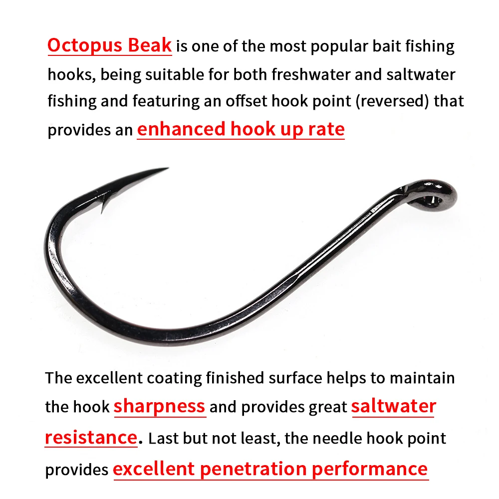 Elllv-anzuelo de pescado Offset de acero de alto carbono, cebo de pesca de agua dulce y salada, pico de pulpo de níquel negro, #10-100, 10/0 unidades - imagen 4