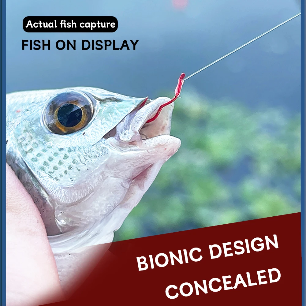 FISH KING 12 Uds anzuelos de pesca con tapa automática de acero rico en carbono rojo 0,5 # -10 #   Anzuelo individual con púas afiladas para pesca de carpa en agua dulce - imagen 3