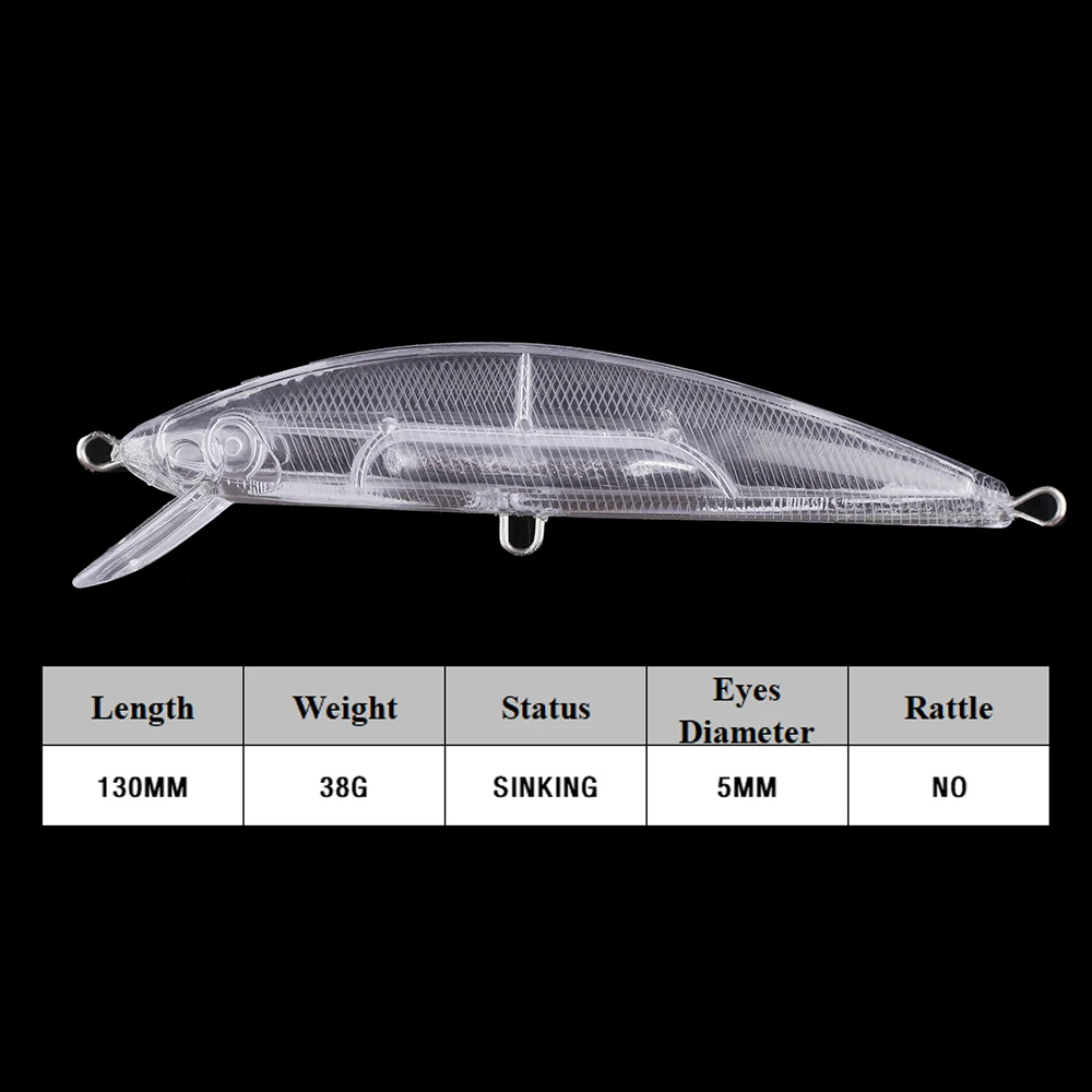 Chan'sHuang-Cebo en blanco sin pintar, 10 piezas, 130mm, 38g, pececillo de hundimiento silencioso, Señuelos de Pesca artificiales DIY - imagen 2