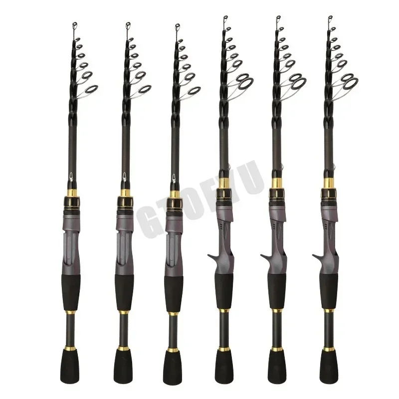 Caña de pescar telescópica ultracorta, caña de fundición giratoria multifunción, caña de pescar de alto carbono, caña de pescar antideslizante duradera - imagen 3