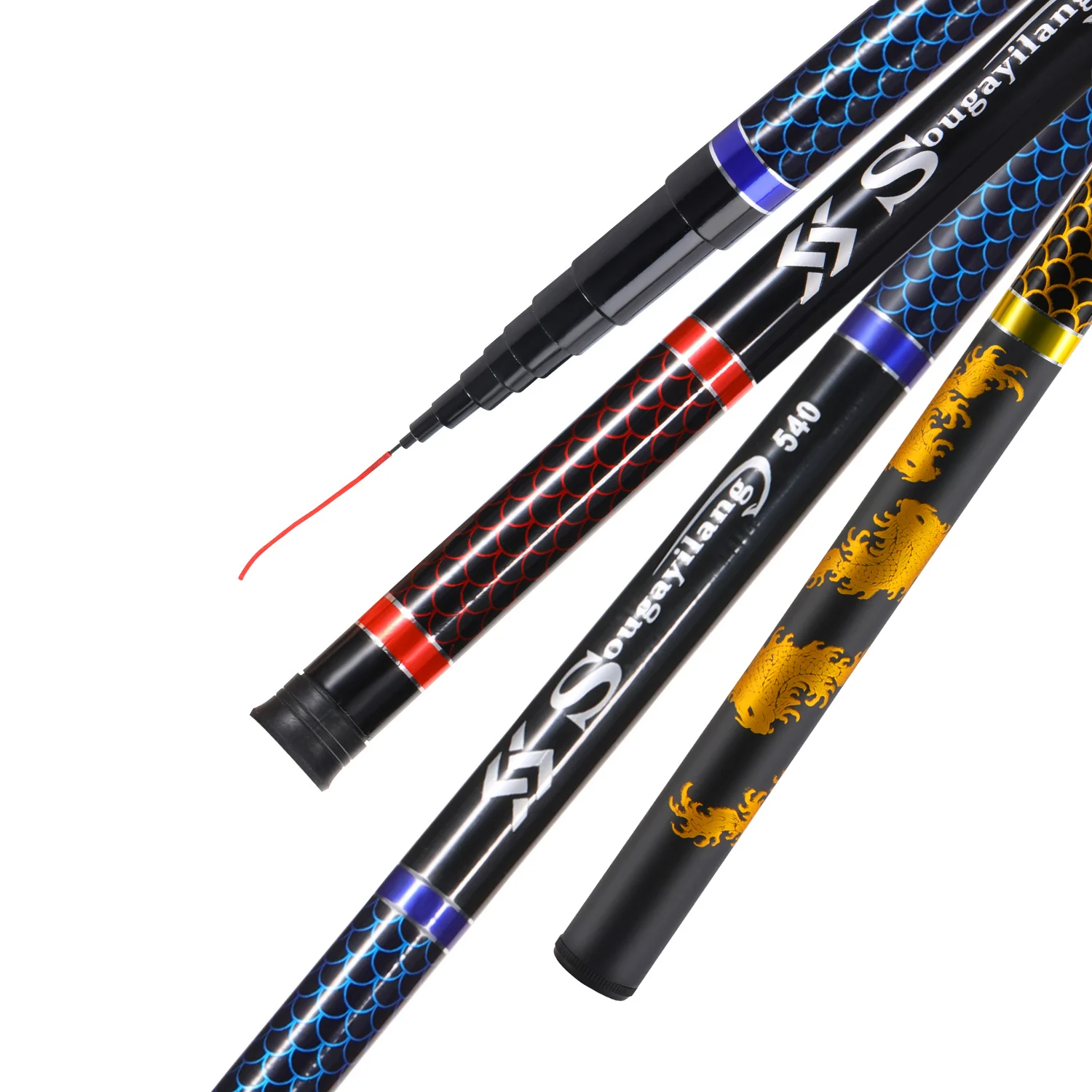 Caña de pescar de carpa Sougayilang, caña telescópica ultraligera portátil de fibra de carbono dura, arrastre máximo de 5Kg, herramientas de pesca - imagen 2