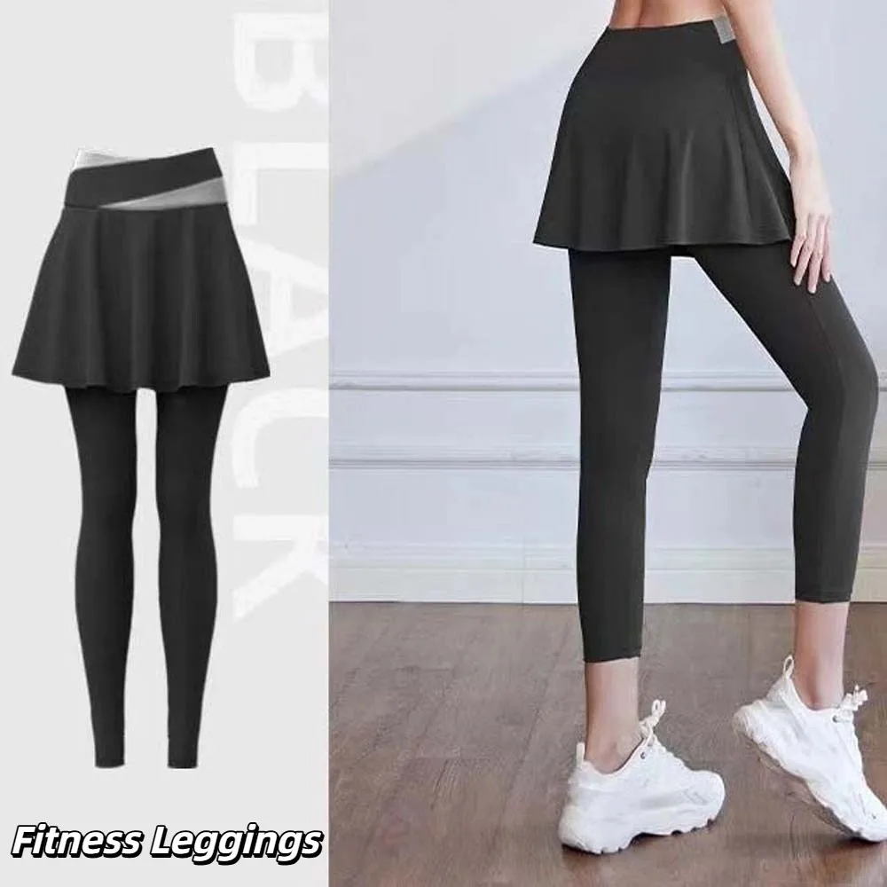 Mallas deportivas combinadas en uno, pantalones elásticos ajustados de Color contrastante, falda gruesa de talla grande, pantalones deportivos de Yoga, Pilates - imagen 3