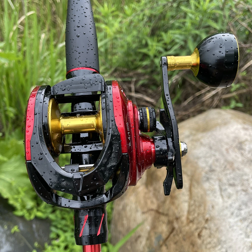 Carrete de pesca Baitcasting de gran juego, carrete de Metal izquierdo y derecho profundo 6,4: 1 8 + 1BB, carrete de fundición de juego ligero Finesse, arrastre máximo de 15kg - imagen 2