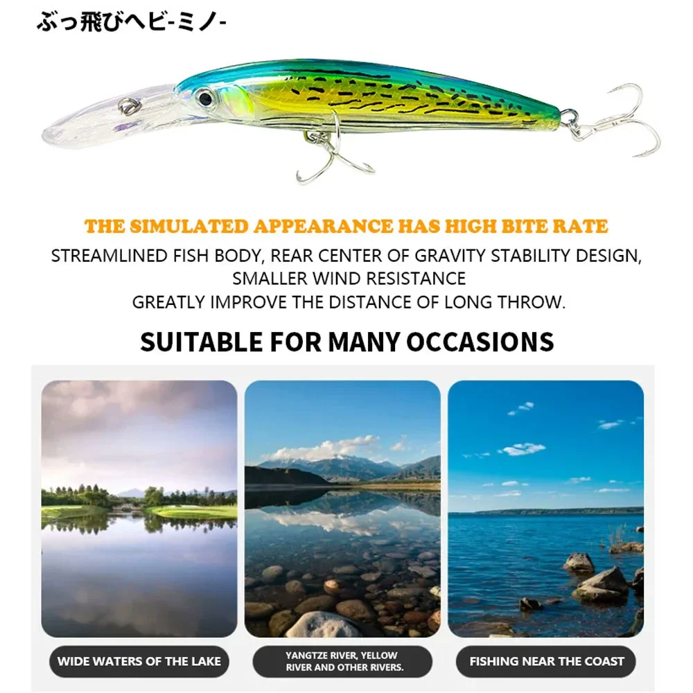 Señuelos de pececillo de curricán grande, 140mm, 47g, Jerkbait que se hunde, cebo duro Artificial, Wobbler, buceo profundo, agua de mar, Swimbait, ojos 3D - imagen 5