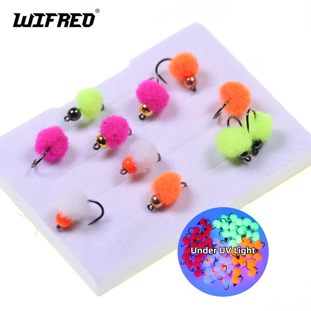 Wifreo 4 piezas/6 piezas # 16 Fluoro Glo Bug Egg Fly cabeza de cuentas de latón salmón pez ovillo trucha Steelhead Char Grayling Señuelos de pesca cebo - imagen 2