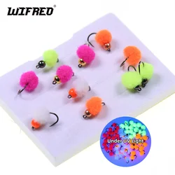 Wifreo 4 piezas/6 piezas # 16 Fluoro Glo Bug Egg Fly cabeza de cuentas de latón salmón pez ovillo trucha Steelhead Char Grayling Señuelos de pesca cebo