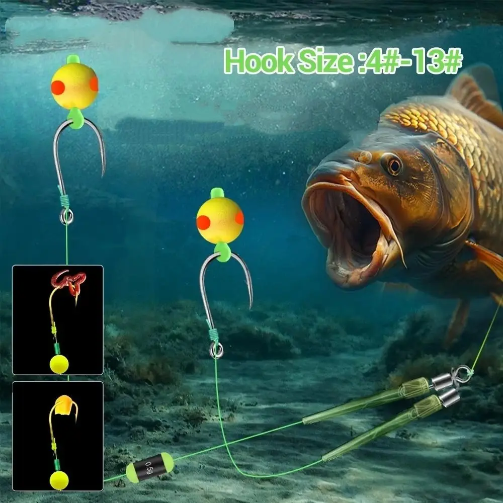 3 piezas Talla 9 # -13 #   Juego de anzuelos con parte inferior inversa, cebo de pesca flotante, anzuelos de carpa europea, anzuelo doble, anzuelos Iseini, pesca de carpa - imagen 4