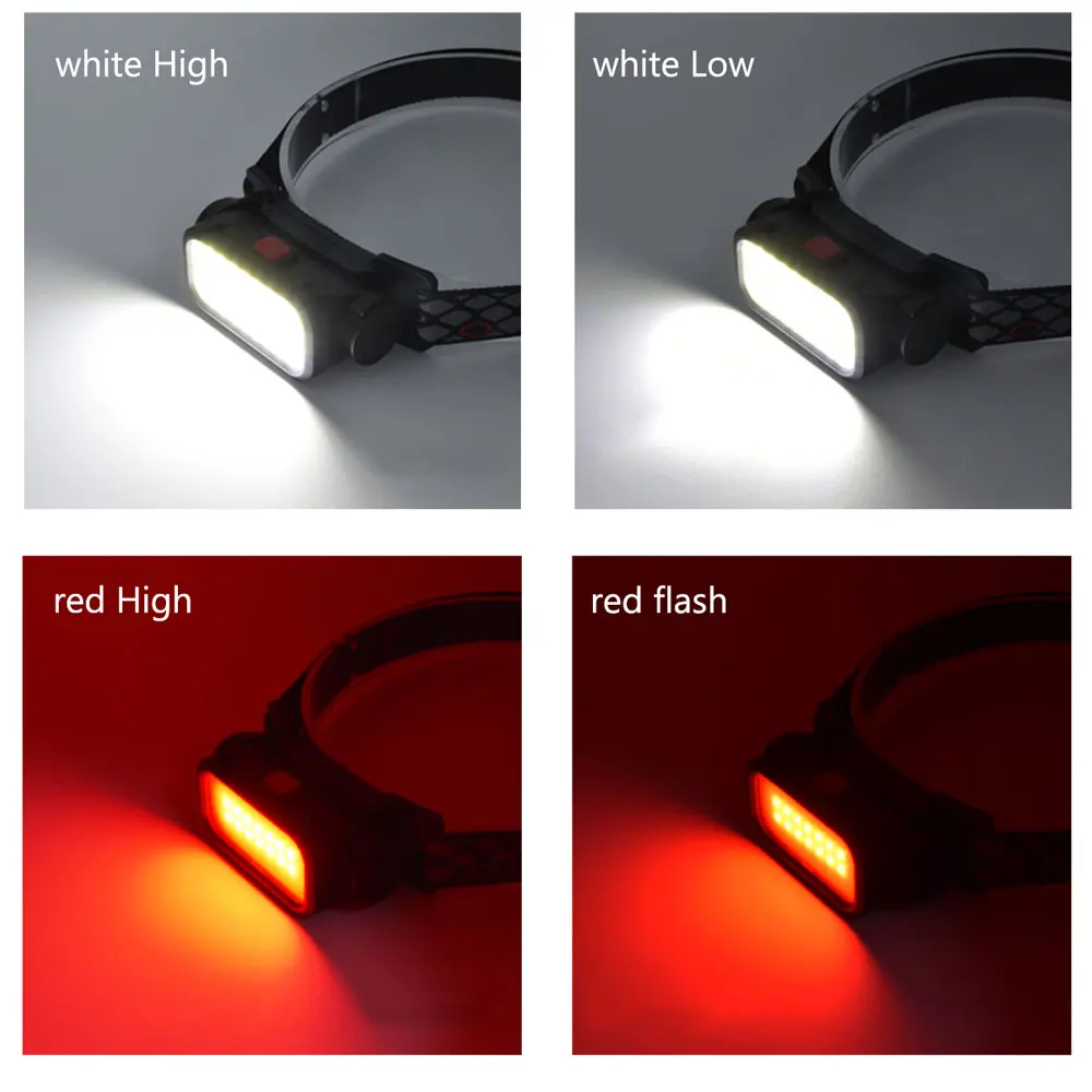 Linterna de cabeza LED roja Potente portátil, faro recargable por USB, batería integrada, resistente al agua, blanca, Flash - imagen 2