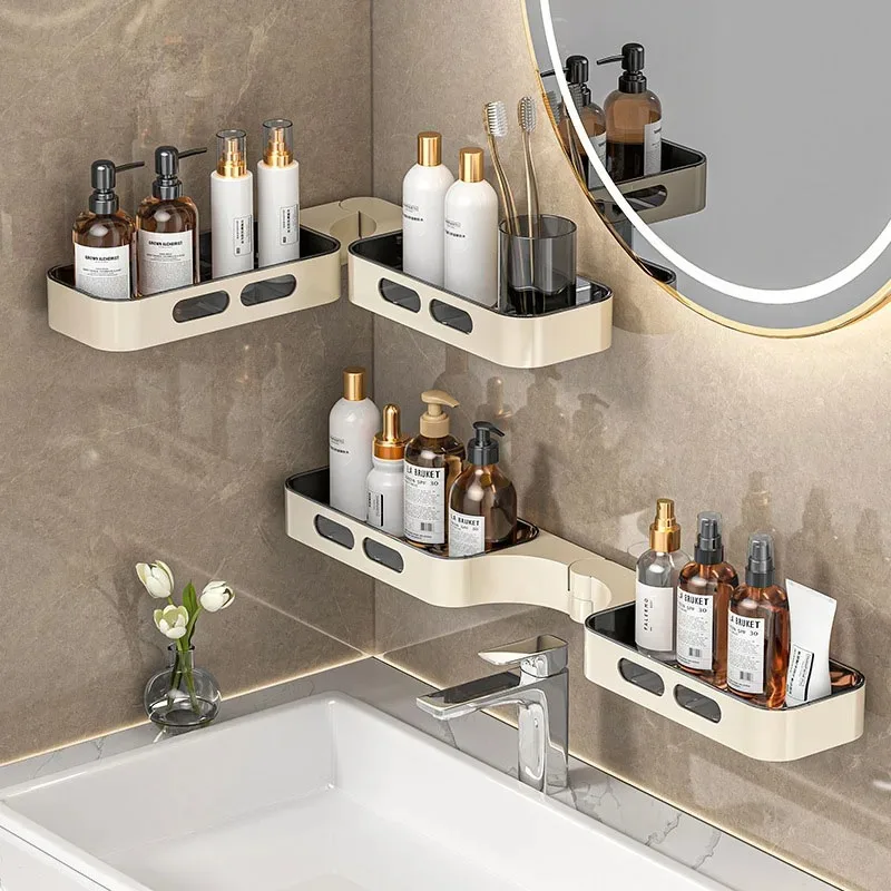 No requiere perforación, estantes de baño, organizadores de esquina, suministros, accesorios de Hardware, accesorios de estante giratorio para mejorar el hogar - imagen 2
