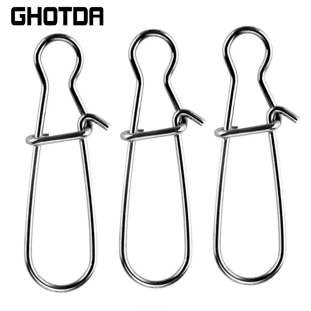 Broches de pesca de acero inoxidable, Clips de cierre de línea principal/Tippet, accesorios de conector de seguridad, aparejos para anzuelo de señuelo, 50 o 20 Uds.