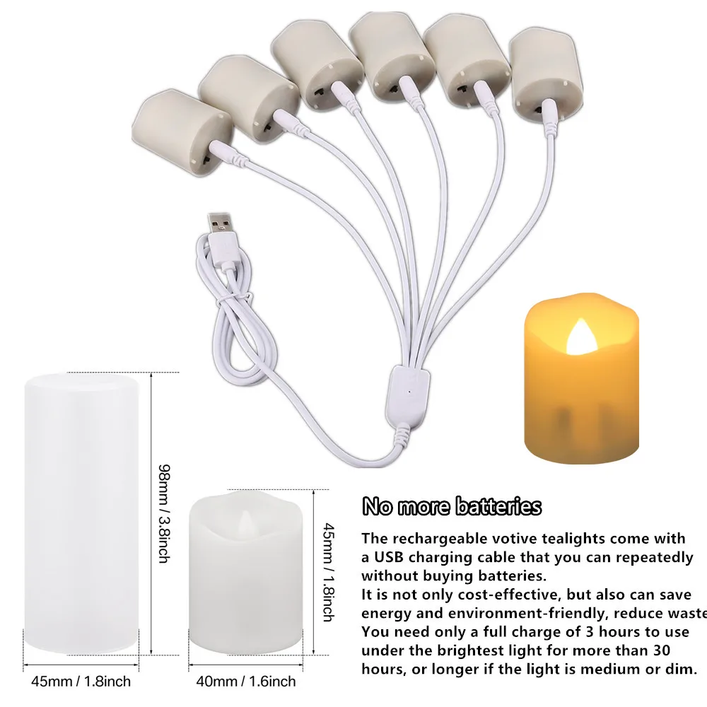 Velas votivas sin llama recargables con temporizador, luces de té LED parpadeantes remotas con Cable de carga USB, velas eléctricas de Navidad - imagen 5