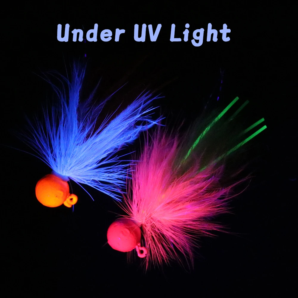 WIFREO 4pcs Weighted Metal Jig Hook Bugger Bait Mini Marabou Crappie Jig Pan Fish Ice Jig Fly Winter Ice Fishing Lure Fast Sink - imagen 4