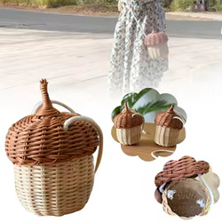 Cesta de almacenamiento en forma de bellota, bolso de mimbre redondo tejido a mano, Cubo de estilo Tropical de playa, bolso de hombro tejido, accesorios para fotos, nuevo