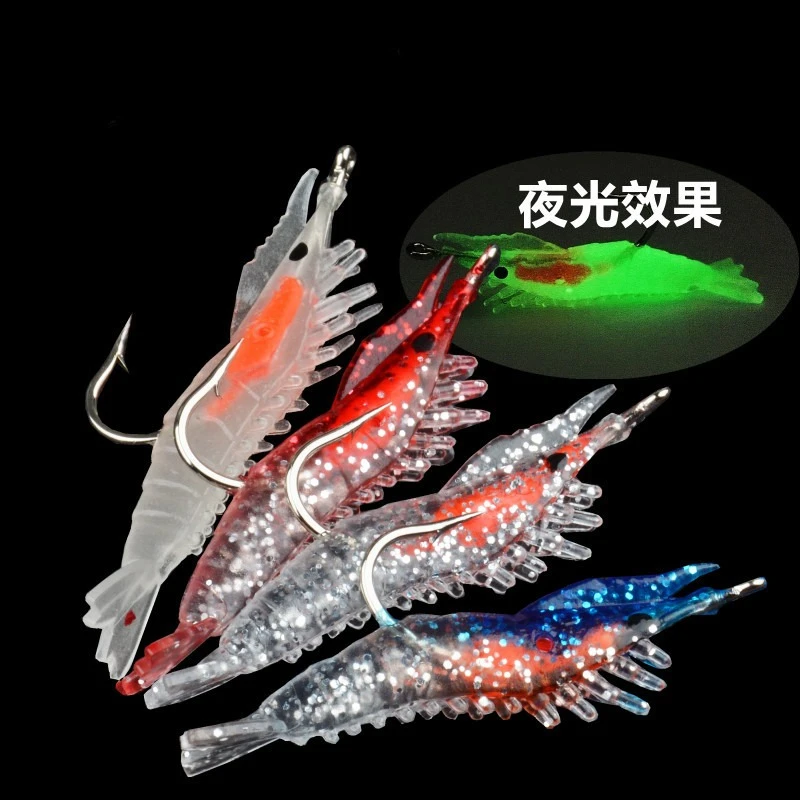 3 uds 60mm 3g Plantillas de cabeza de plomo Señuelos de pesca de camarones suaves señuelos de silicona artificiales luminosos para aparejos de agua dulce y salada - imagen 3