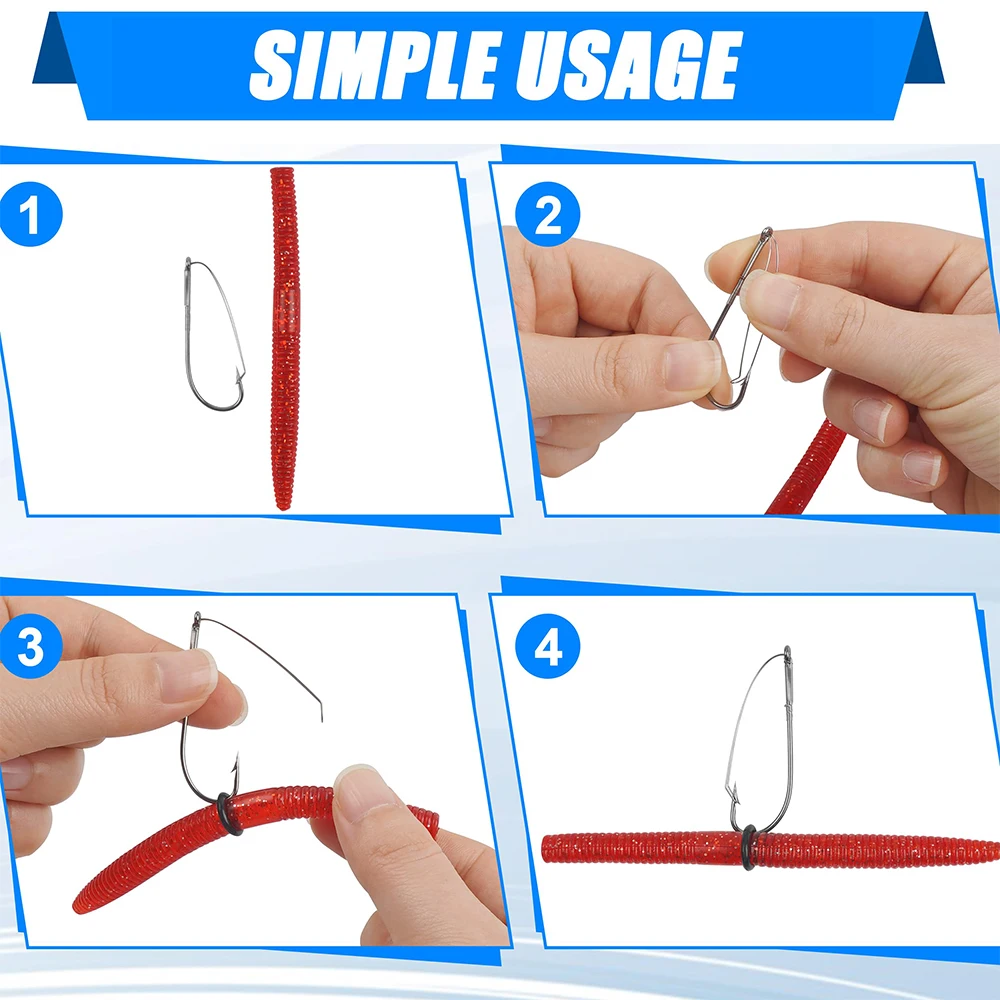 50 Uds. Anzuelos de aparejo loco sin malezas, Kit de anzuelos de pesca de lubina, anzuelos de gusano de espacio ancho de acero rico en carbono para aparejos locos, cebos blandos - imagen 5