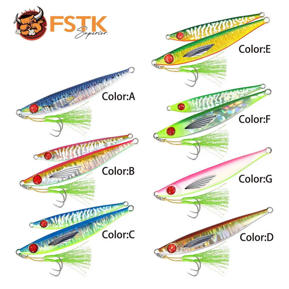 WEIHAI FSTK señuelo de pesca vertical de metal 60 80 100G Shore Cast Jigging cuchara cebo de pesca de lubina trucha Señuelos de Jigging de agua salada - imagen 4