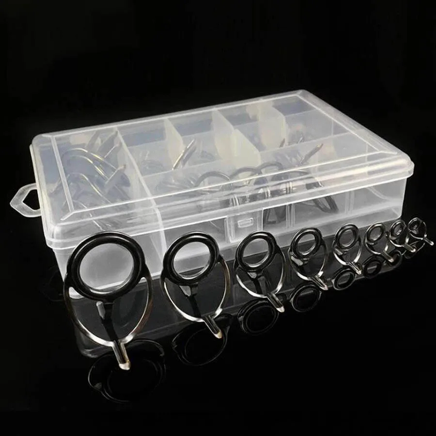 Juegos de guías de caña de pescar, Kit de reparación de puntas, pieza de caña de construcción DIY, anillo guía de caña de pescar de cerámica de acero inoxidable de 8 tamaños, 40 Uds.