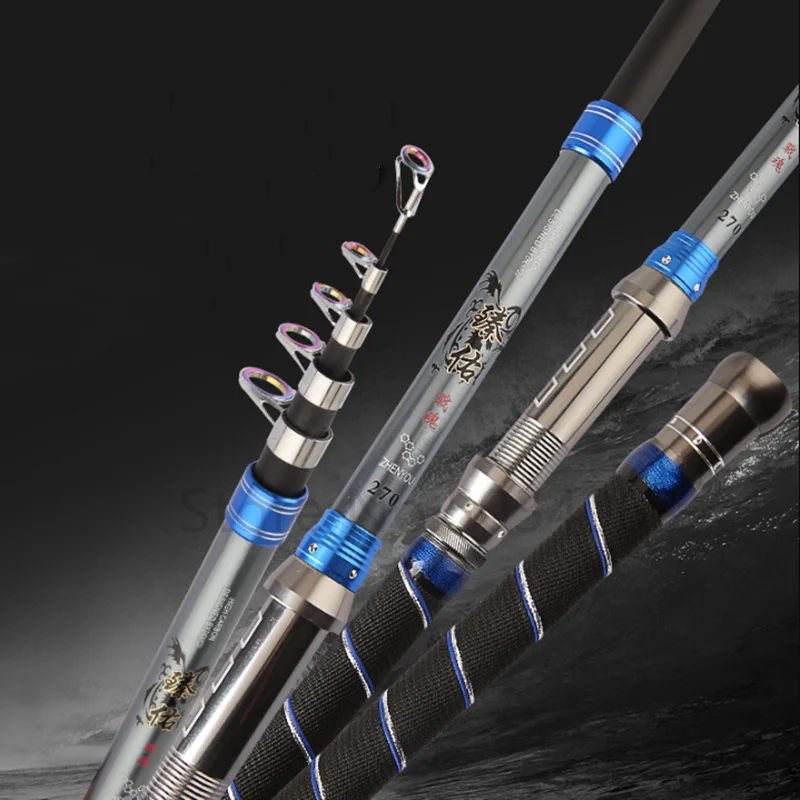 Caña de pescar telescópica de carbono para viaje, equipo de pesca de alta calidad, superduro, 2,1-4,5 m - imagen 4