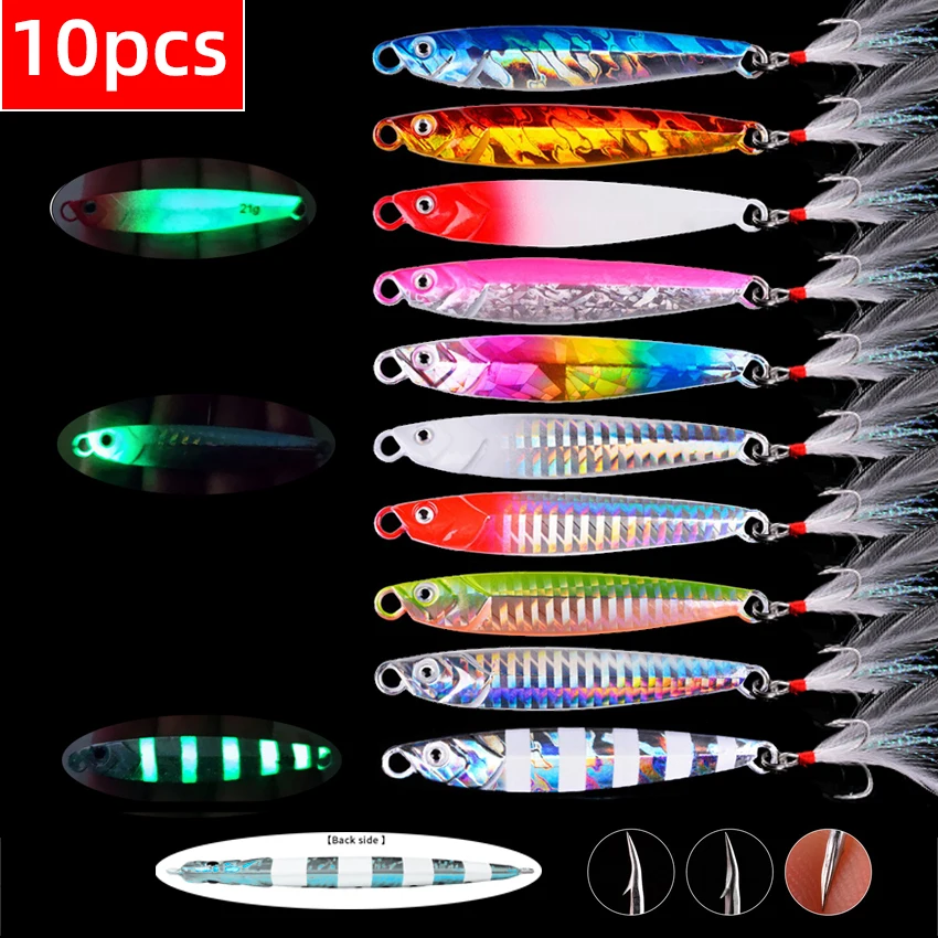 5/10 unids/lote juego de señuelos de Jigging mixtos Señuelos de Pesca cuchara giratoria de Metal plantillas de cebo de pescado aparejos de Pesca de Japón Pesca lubina atún trucha - imagen 4