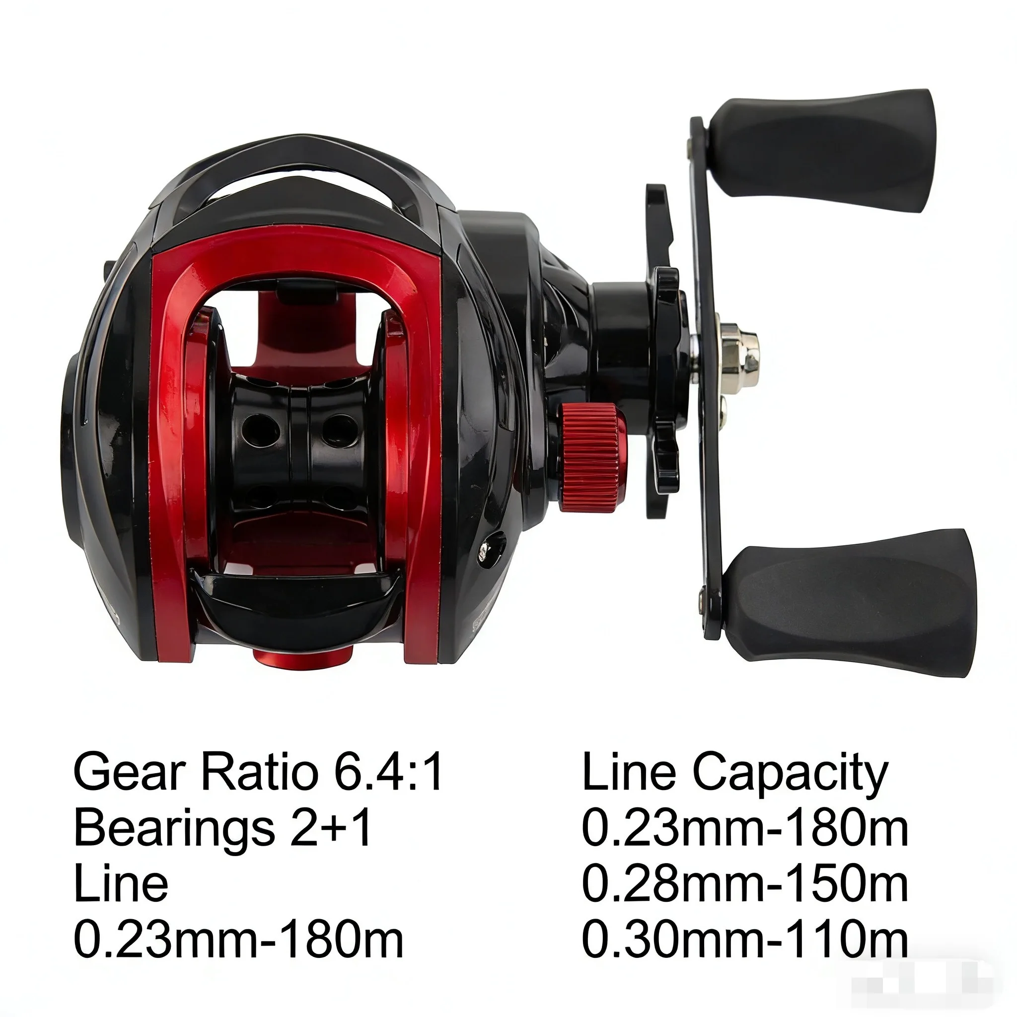 Carrete Baitcasting con relación de engranaje 6,4:1 con 2+1 rodamientos de bolas: rendimiento suave para pesca en agua dulce - imagen 2