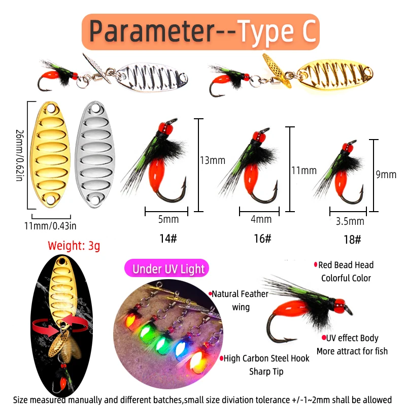 Wifreo-señuelo giratorio de Metal para pesca, anzuelo de 5 piezas con lentejuelas, cebo giratorio para moscas, cuchara giratoria, cebo para insectos artificiales - imagen 4
