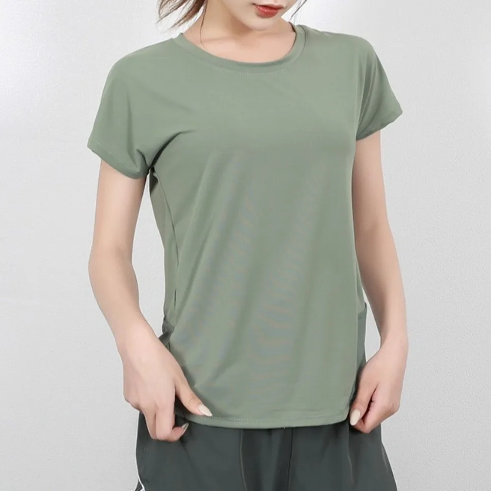 Camisetas deportivas básicas de secado rápido para Yoga, camisetas de manga corta de Color sólido para correr, camisetas deportivas holgadas con espalda descubierta, camisetas deportivas para entrenamiento y gimnasio - imagen 3