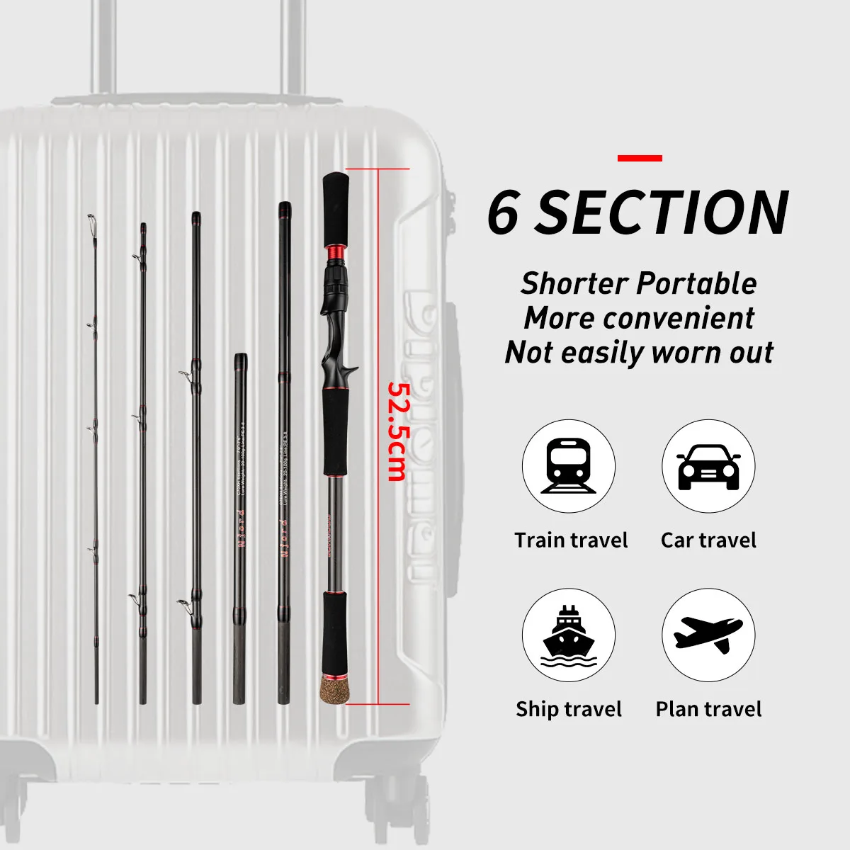Caña de pescar de viaje para juego grande 2,1 m 2,28 m caña de pescar de fundición caña JerkBait 5 secciones - imagen 2