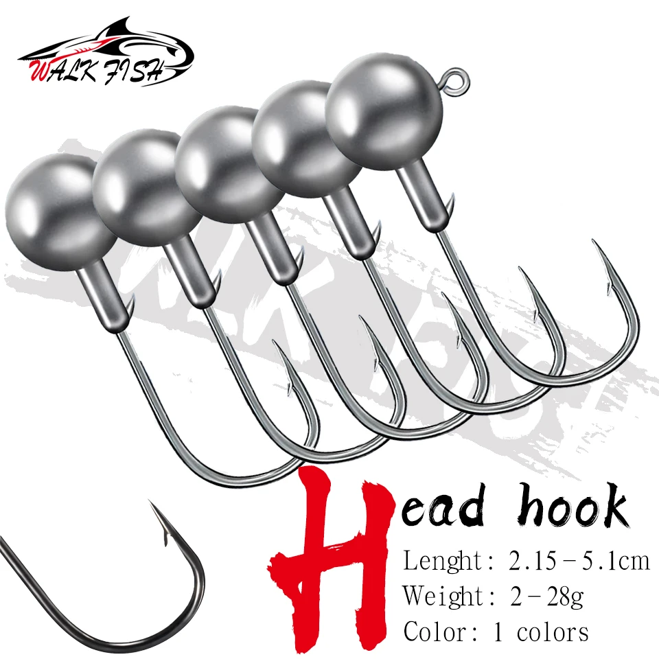WALK FISH 5 unids/lote Jig Head 1g-28g fortalece el Color Original gancho de cabeza de plomo Neide gancho cebo suave gancho hacia arriba sangre Micro-material