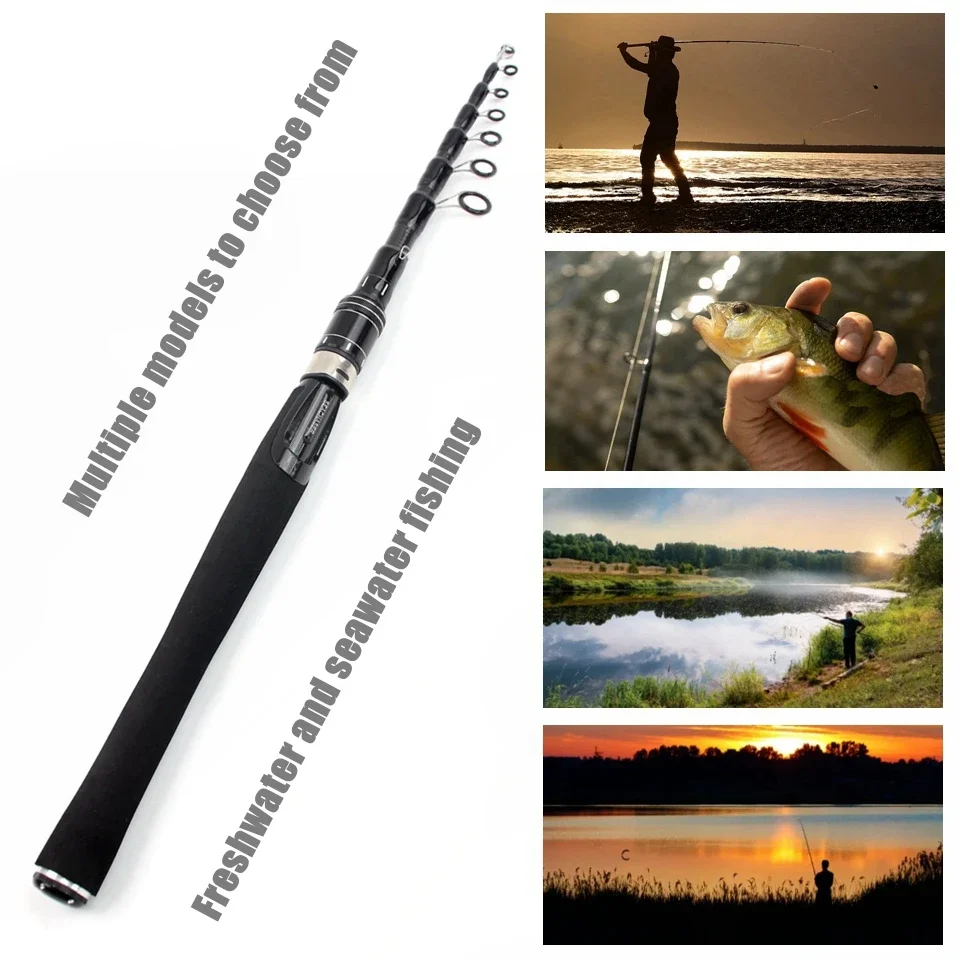 Nueva caña de pescar de fibra de carbono de 2,1 M, 2,4 M, 2,7 M, caña giratoria portátil de bolsillo súper corta, caña de pescar telescópica para carpa, trucha y playa - imagen 3