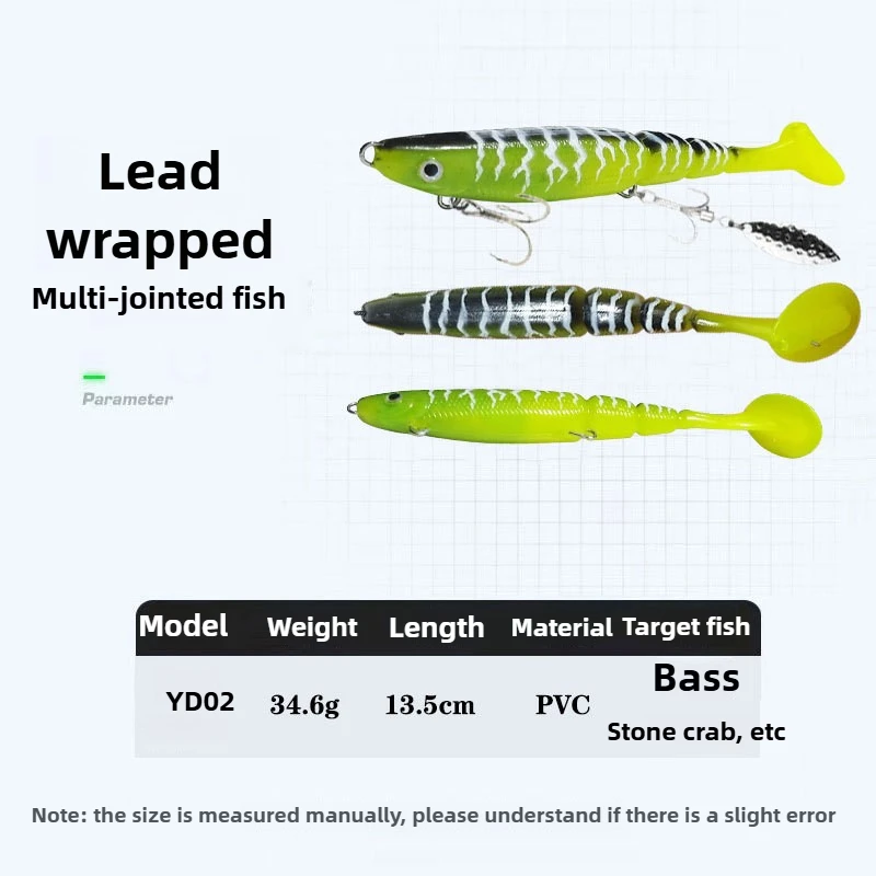 Señuelo de pesca multiinodal, 1 Uds., 35g, 130mm, Swimbait, anzuelo triple con cola en T de agua dulce, aparejos de plástico de silicona Barracuda - imagen 4