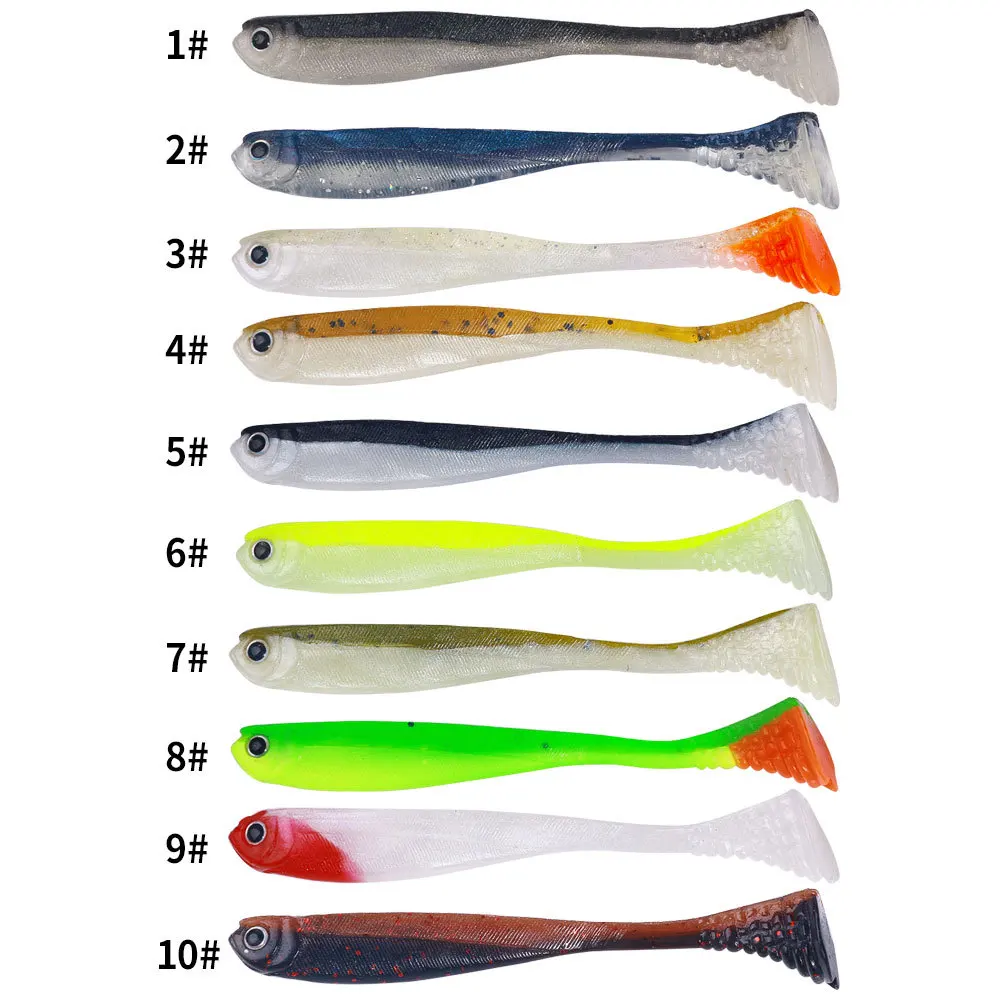 10 unidades de cebo de gusano de pececillo negro Jerk Shad, 8cm/3g, señuelo de pez de silicona suave, pesca de agua dulce y salada, aparejos de Jigging Wobbler - imagen 4