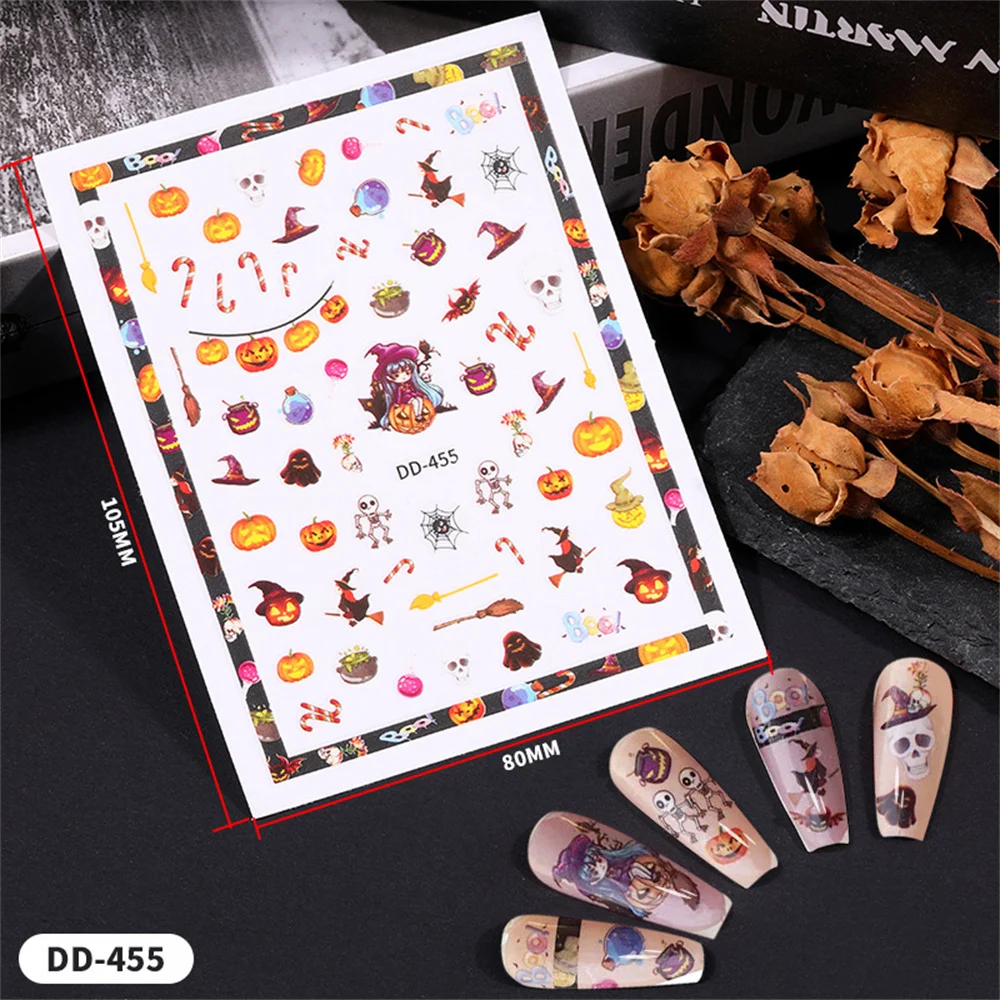 Pegatinas de uñas de Halloween encantadoras de colores brillantes, antiroce duradero, divertidas y creativas, pegatinas de Arte de uñas de Halloween - imagen 4